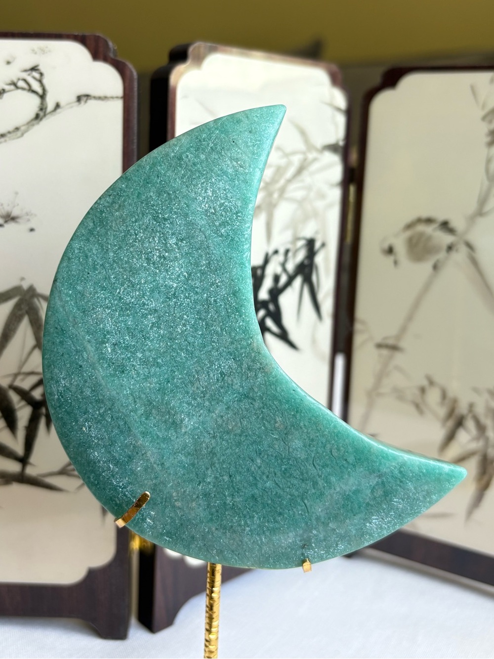 Amazonite crystal moon carving